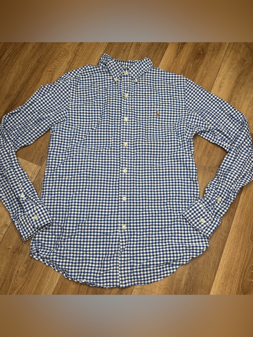 Polo Ralph Lauren Checked Slim Fit Button Down Shirt (Men's Medium) Blue